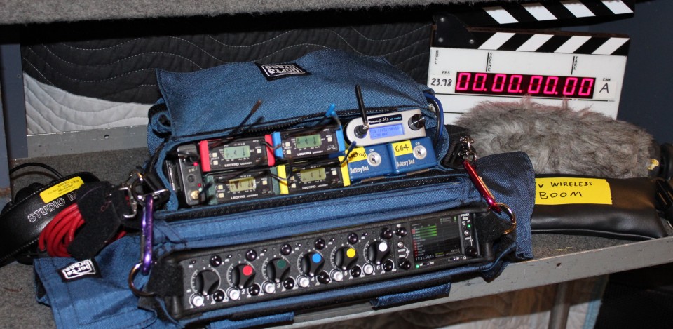 Sound Devices 664 with Lectros, TC Buddy, and slate